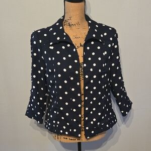 Christopher & Banks Navy and White Polka Dot Blazer Size Medium Petite